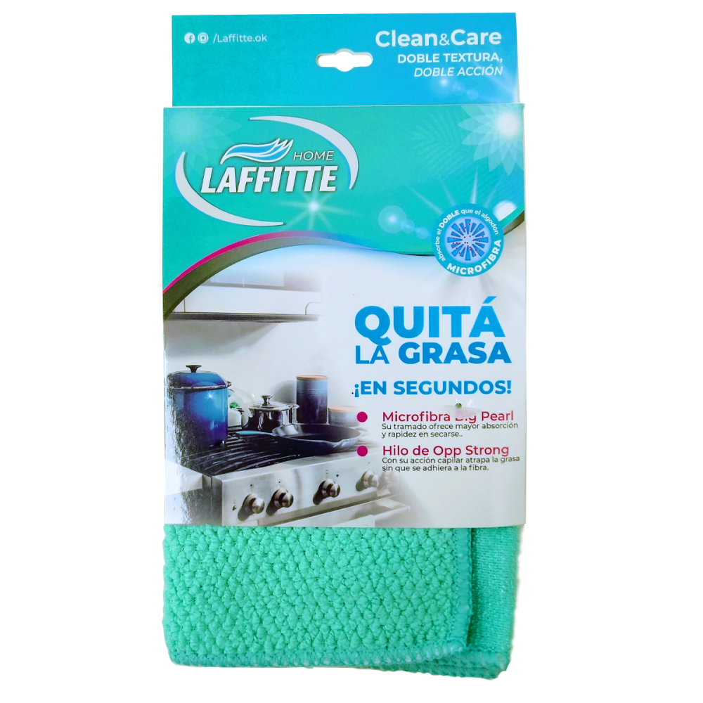PAÑO MICROFIBRA DOBLE TEXTURA ANTIGRASA 30x30 CM LAFFITTÉ
